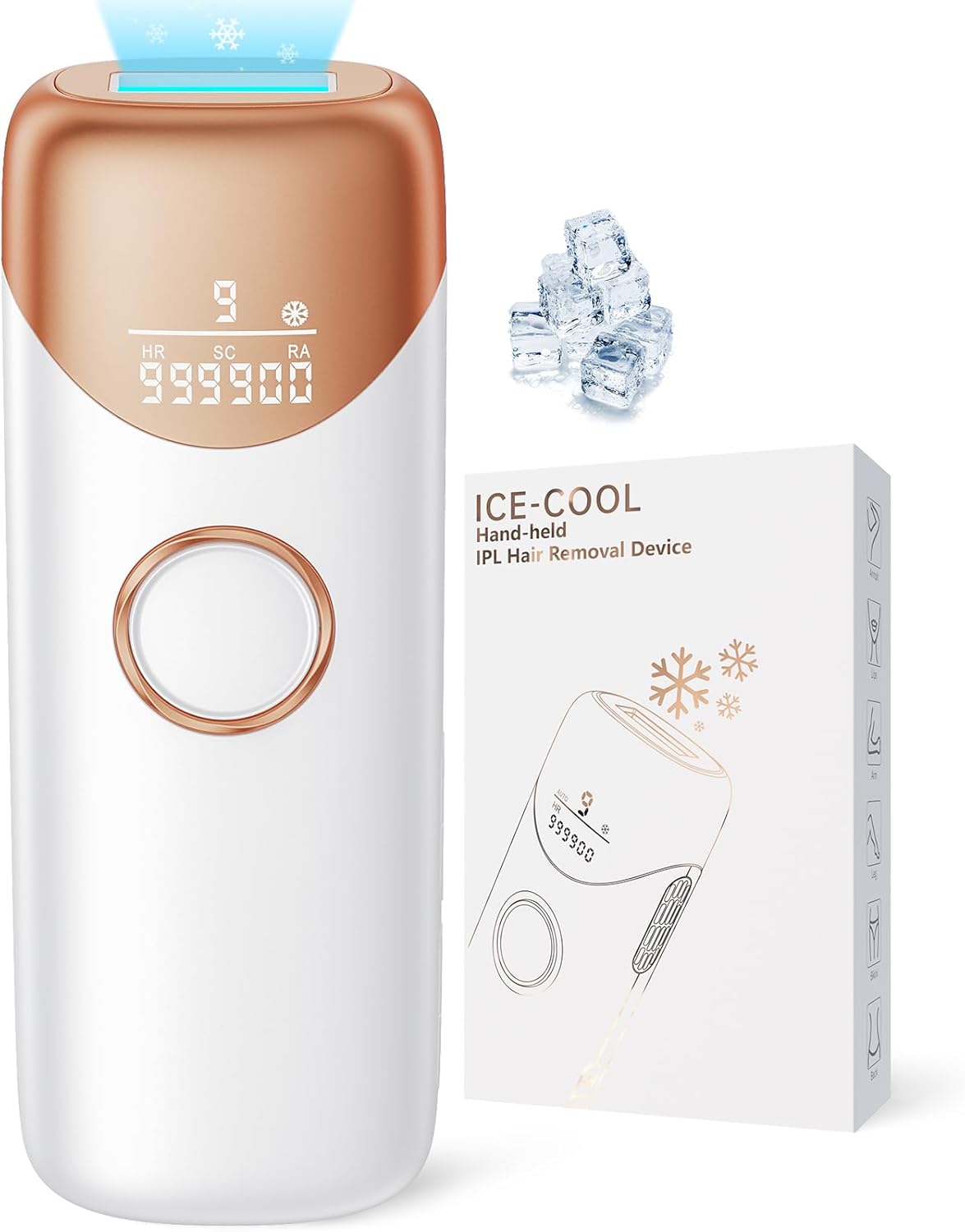 Laser Hair Removal Ubroo IPL Hair Removal Device with 5℃ Ice Cooling, 3 In 1 Painless Hair Removal For Women Men Permanent Face Body Beauty Care (Gold)