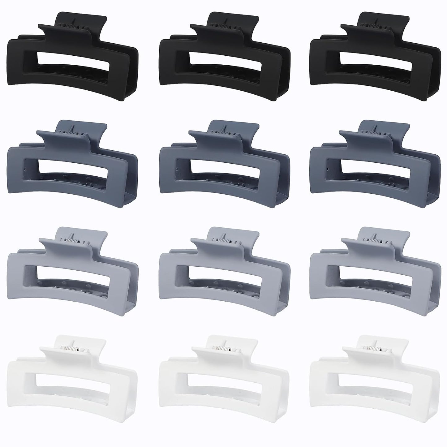Hair Claw Clips - Medium 3.5 Inch, 12 Pcs Grey Rectangular Jaw Clips for Thick & Thin Hair - Women & Girls