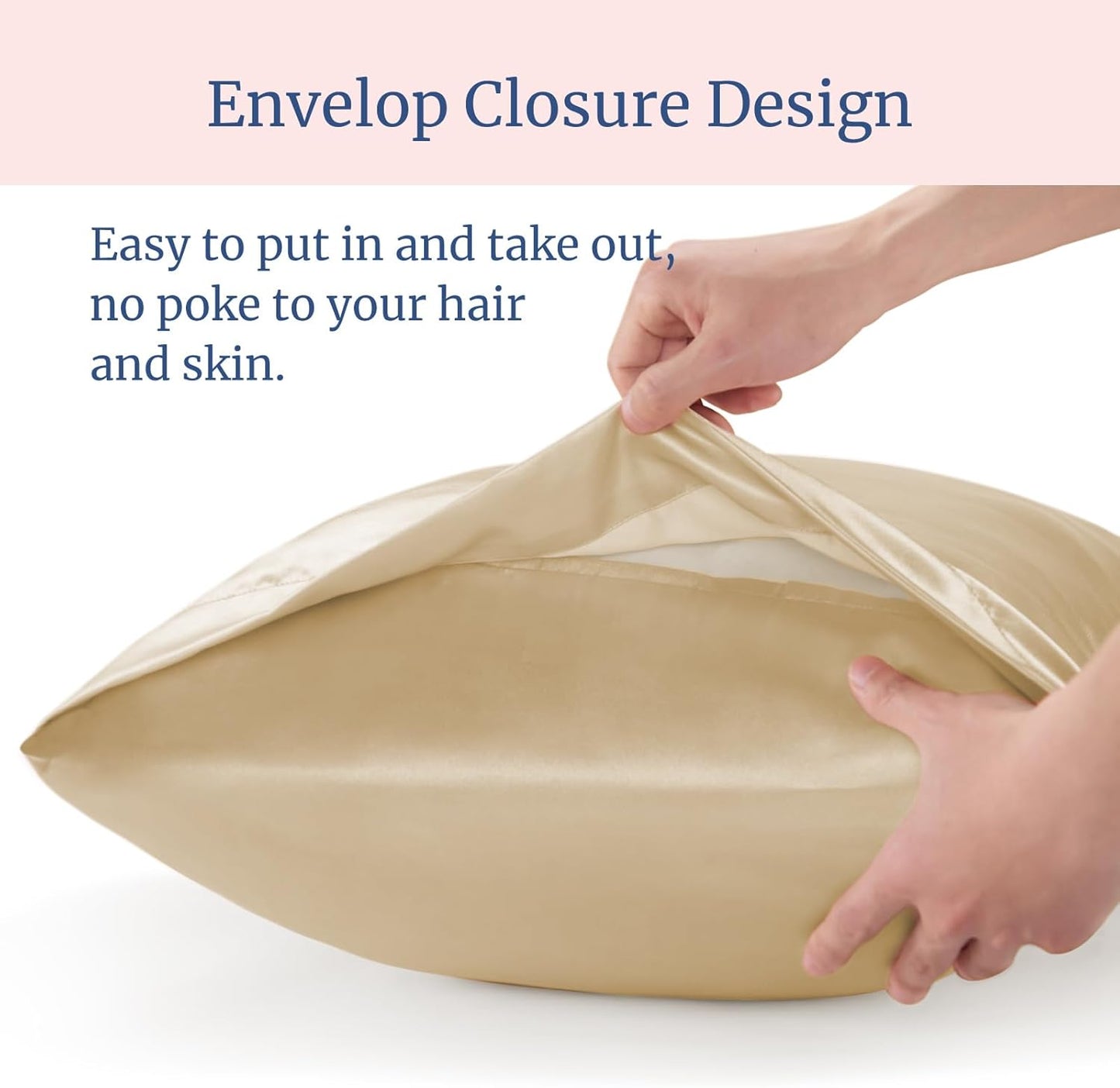 BEDELITE Satin Pillowcase for Hair and Skin, Super Soft and Cooling Similar to Silk Pillow Cases 2 Pack with Envelope Closure, Gift for Women Men(20"x26" Standard Size, Champagne)