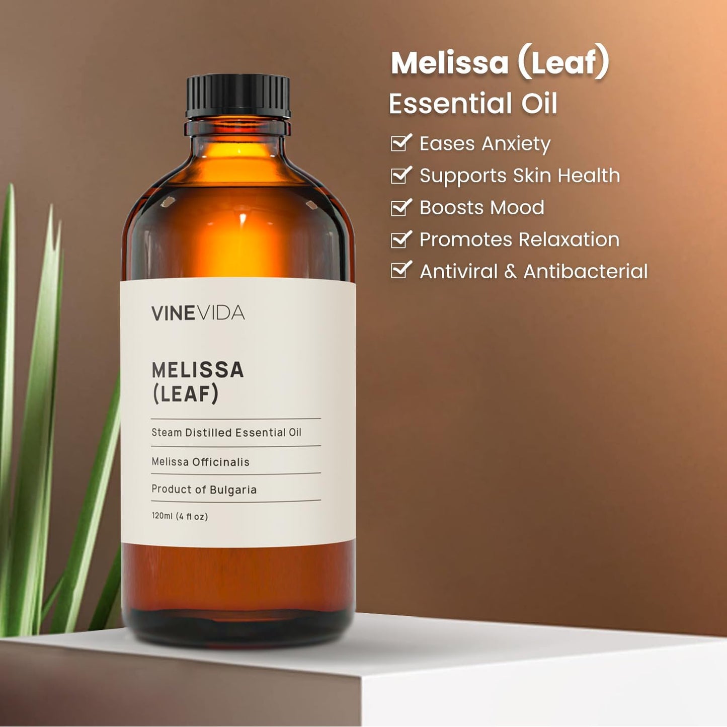 VINEVIDA Melissa Leaf Essential Oil 4 oz - Undiluted Melissa Leaf Oil 4 oz - Melissa Leaf Candle Oil Scent - DIY Candle Scents for Candlemaking - Bulk Essential Oil for Soap Making Safe for Skin