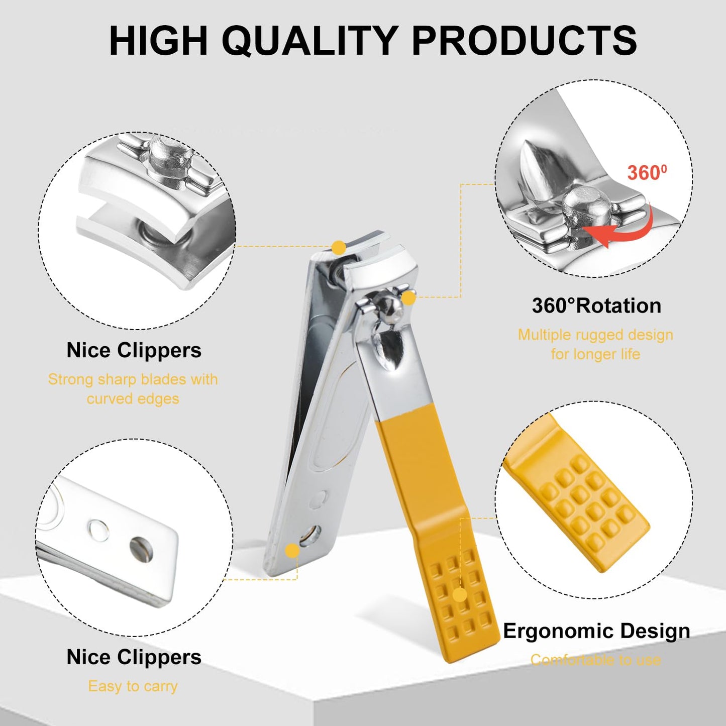 Nail Kit, Manicure Kit, Nail Care Kit for Women, Manicure Pedicure Set, Nail Clippers Toenail Clippers Kit, Professional Manicure Kit Pedicure Kit, Yellow Travel Case, Set of 12.