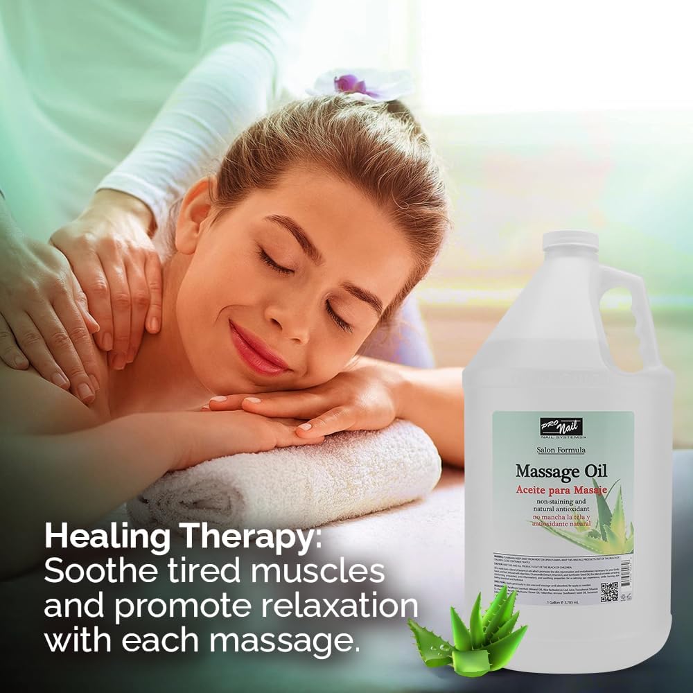 PRONAIL - Massage Oil, Aloe Vera, 128 Oz - Professional Full Body Massage Therapy, Manicure, Pedicure - Relax Sore Muscles and Repair Dry Skin, Enhanced with High Absorption Oils and Vitamin E
