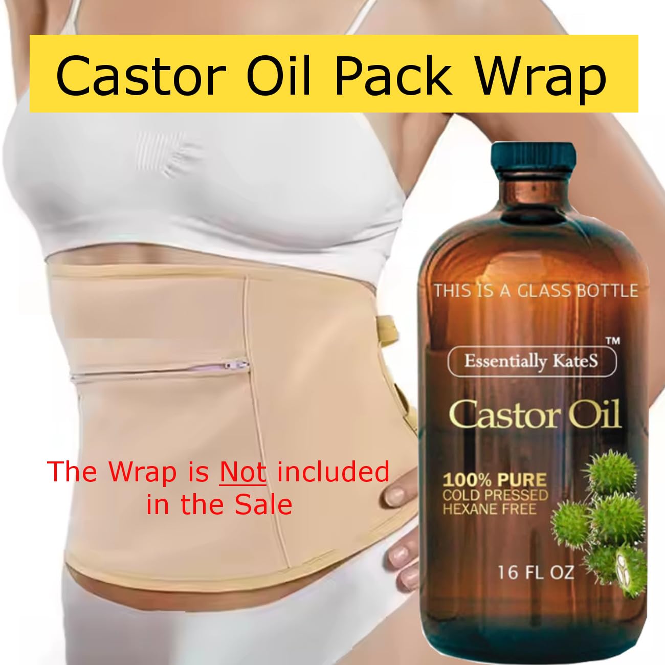 Essentially KateS Castor Oil 16 Fl Oz (Glass Bottle) - Original - A Huge Glass Bottle with a Pump - 100% Pure and Natural, Cold Pressed, and Hexane-Free - Hair and Body