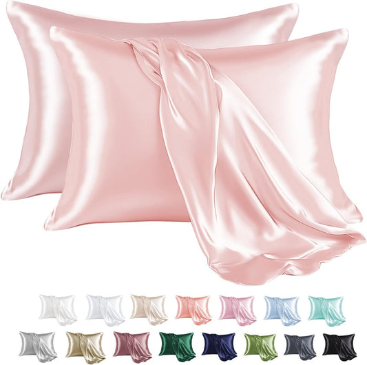 MR&HM Satin Pillowcase for Hair and Skin, Silk Satin Pillowcase 2 Pack, King Size Pillow Cases Set of 2, Silky Pillow Cover with Envelope Closure (20x36, Light Pink)