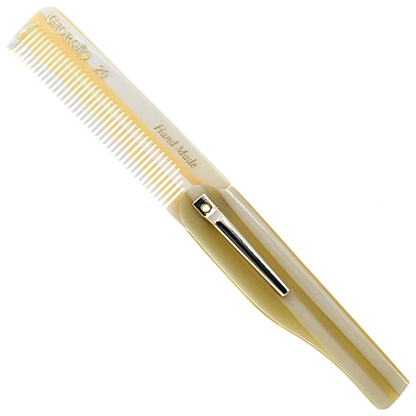 Giorgio G20 Fine Tooth Folding Mustache and Beard Comb 6.5 Inches - Small Pocket Comb for Everyday Hair Care and Styling - Sawcut and Hand Polished (Ivory)