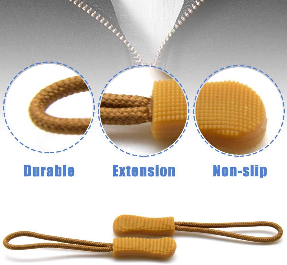 Ruidee 50 Pieces Zipper Pulls Zipper Tabs Zipper Pull Cord Extender Replacement Zipper Pulls for Backpacks, Jackets, Luggage, Purses, Handbags（Brown）