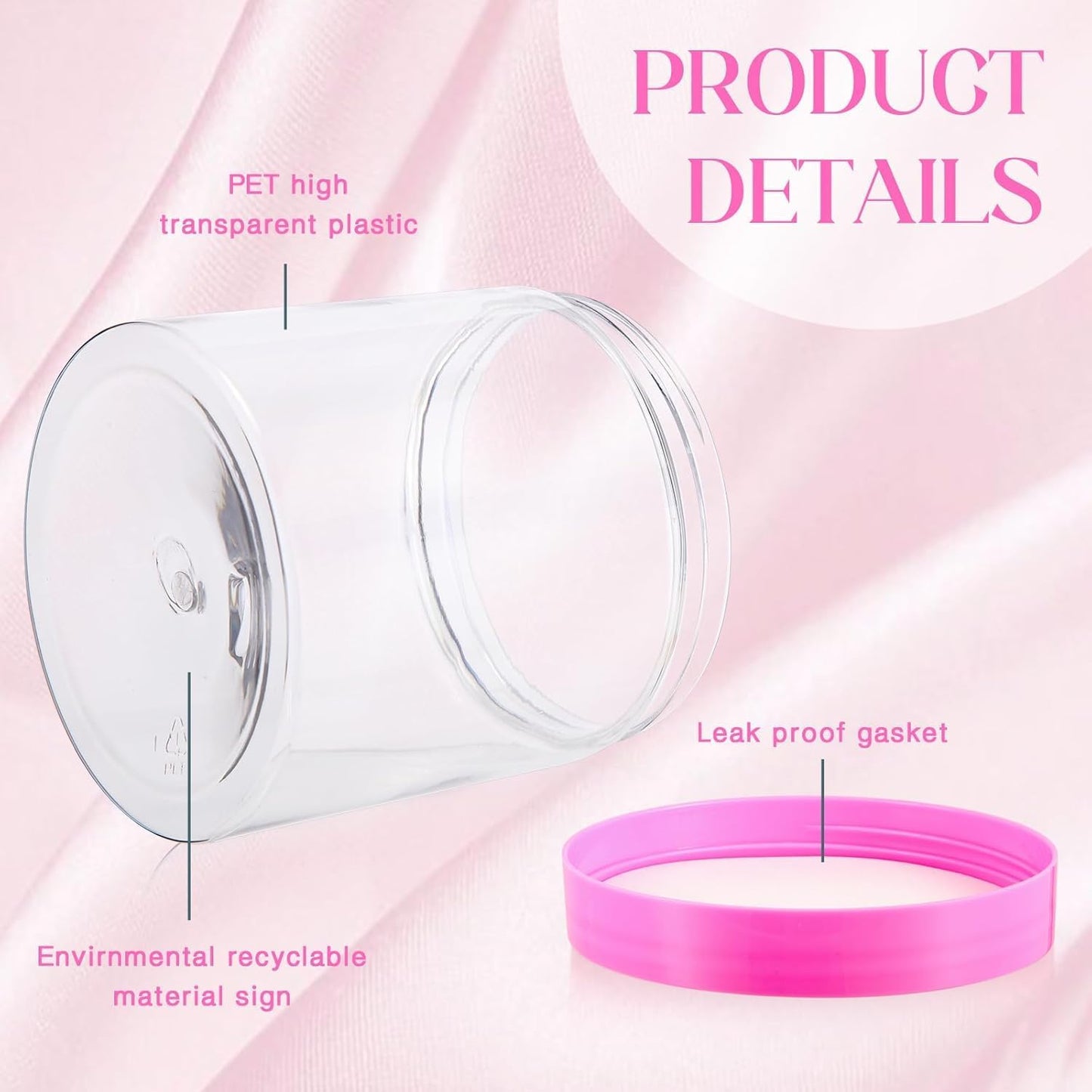 SATINIOR 12 Pack 16 oz Plastic Container Jars with Lids Round Clear Travel Cosmetic Container Slime Jars for Toiletries, Lotion, Cream, Ointments, Makeup, Rhinestone, Samples, Kitchen Storage(Pink)