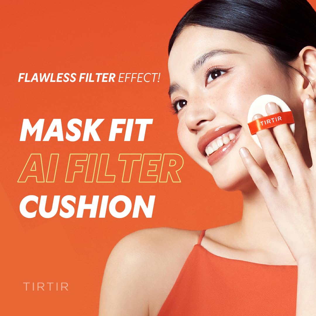TIRTIR [*Mini Size Mask Fit Ai Filter Cushion Foundation | AI-Like Semi-Matte Finish - Up to 72-Hour Medium to Full Coverage Korean BB Cushion Make up Beauty, #21N Ivory, 0.15 Fl Oz