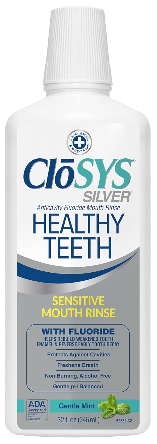 Closys Healthy Teeth Anti-Cavity Oral Rinse Mouthwash with Fluoride, Non-Burning, Non-Irritating – 32 Fl Oz
