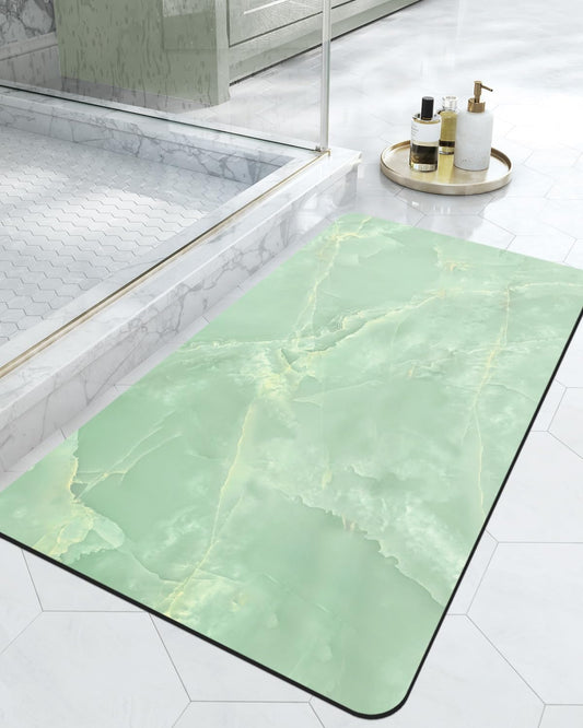 DEXI Bath Mat 17x32, Non Slip Quick Dry Rugs, Super Absorbent Ultra Thin Marble Bathmat, Washable Rubber Mats for Shower Floor, in Front of Bathtub, Sink, Bathroom Accessories Decor, Light Green
