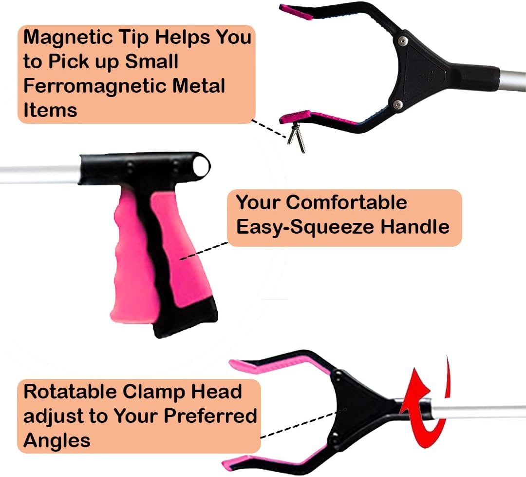VIVA CARE Grabber Reacher Pickup Tool – Foldable, Lightweight, an Arm Extension for Seniors and Injured [Rose]