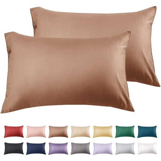Warmstar Cotton Pillow Cases Queen Size Set of 2, 600 Thread Count Pillowcases 20x30 Inches, Soft Long Staple Cotton Pillowcases Breathable with Envelope Closure,Coffee Brown