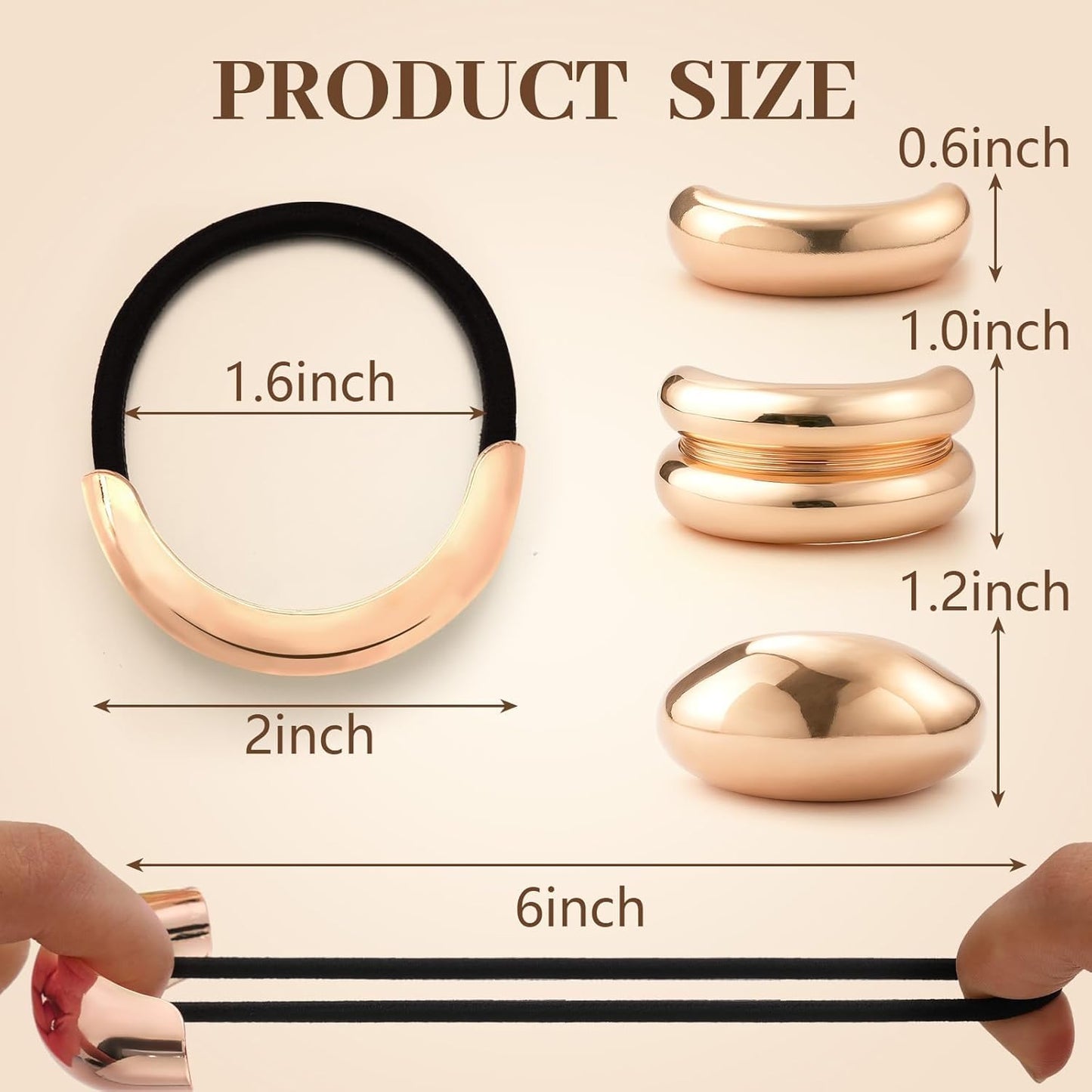 3PCS Rose Gold Hair Ties, Metal Hair Ties for Thick Hair, Elegant Durable Geometric Design, Rose Gold Hair Accessories Stretchy Non-Damage Ponytail Holders, 3 Styles in Box Holiday Gifts