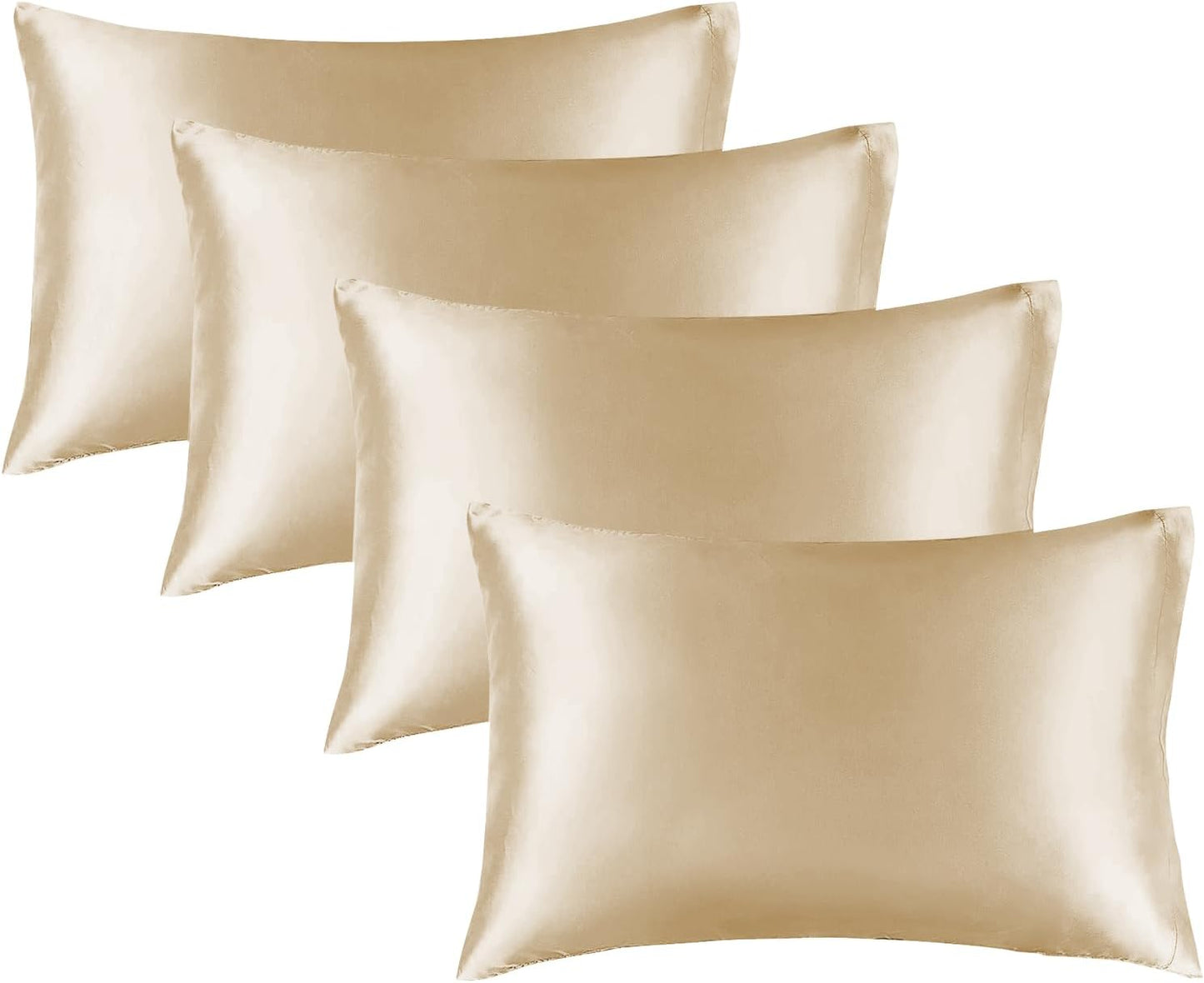 BEDELITE Satin Pillowcase for Hair and Skin, Super Soft Similar to Silk Pillow Cases 4 Pack with Envelope Closure, Cooling Pillowcases for Women Men (20"x36" King Size, Champagne)