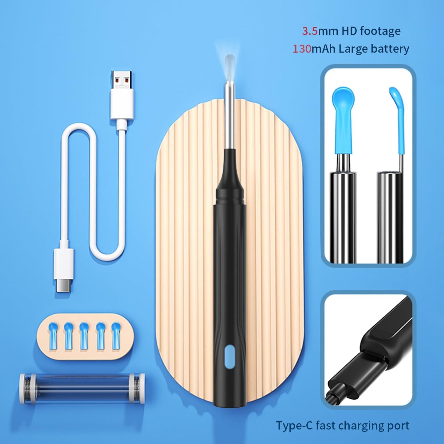 Wax Removal Tool for Ears, Earwax Remover Tools with 1080P Camera & 6LED Light & 8 Pcs Ear Set, Earwax Cleaning Kit with 10 Ear Spoon, Camera for iOS & Android (Black)