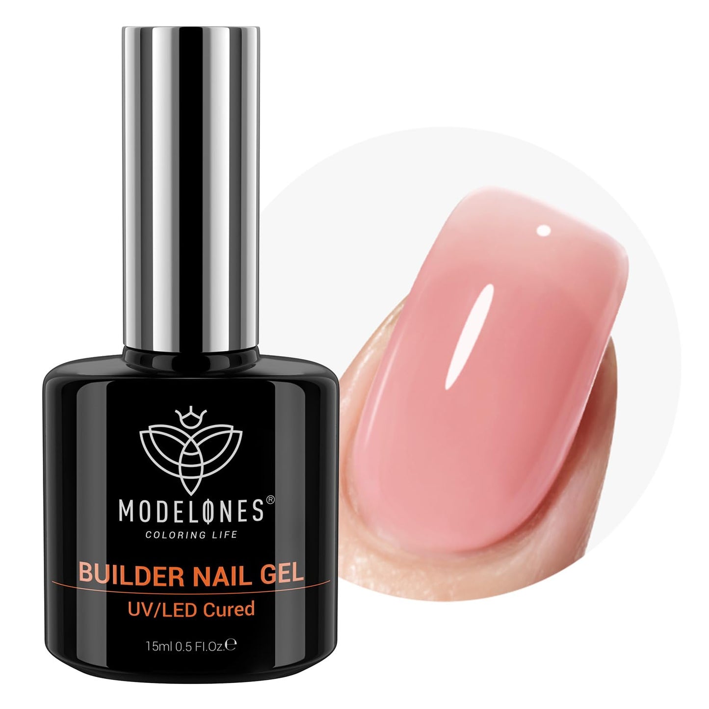 modelones Builder Nail Gel, 8-in-One Jelly Pink Builder, Peachy Pink Rubber Base Gel Polish, LED Lamp Cured Nude Color Base Hardener, Apex Building Strengthener Extension for Girls Home DIY Salon