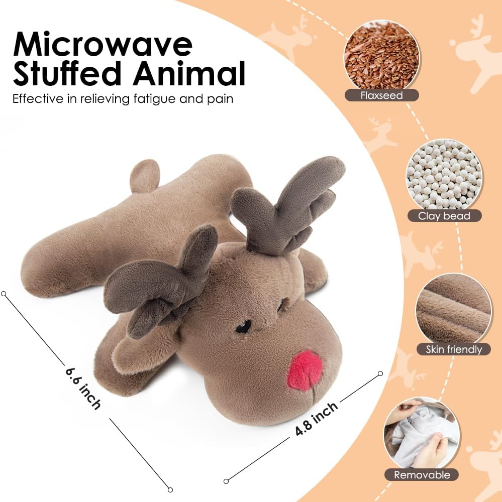 Microwave Heating Pad Unscented Deer Heating Pad Microwave, Microwave Bean Bag Animals Heating Pad for Neck and Shoulders, a Great Gift for Friends (Brown) - 1 Pack