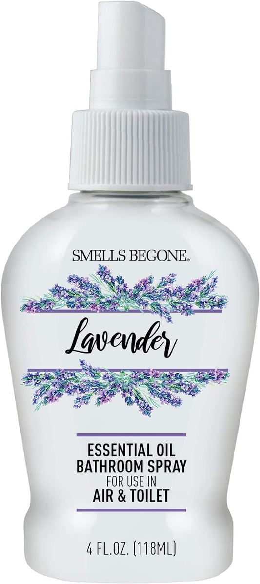 SMELLS BEGONE 4 oz Essential Oil Air Freshener Bathroom Spray - Eliminates Bathroom & Toilet Odors - Made with Essential Oils - Lavender Scent