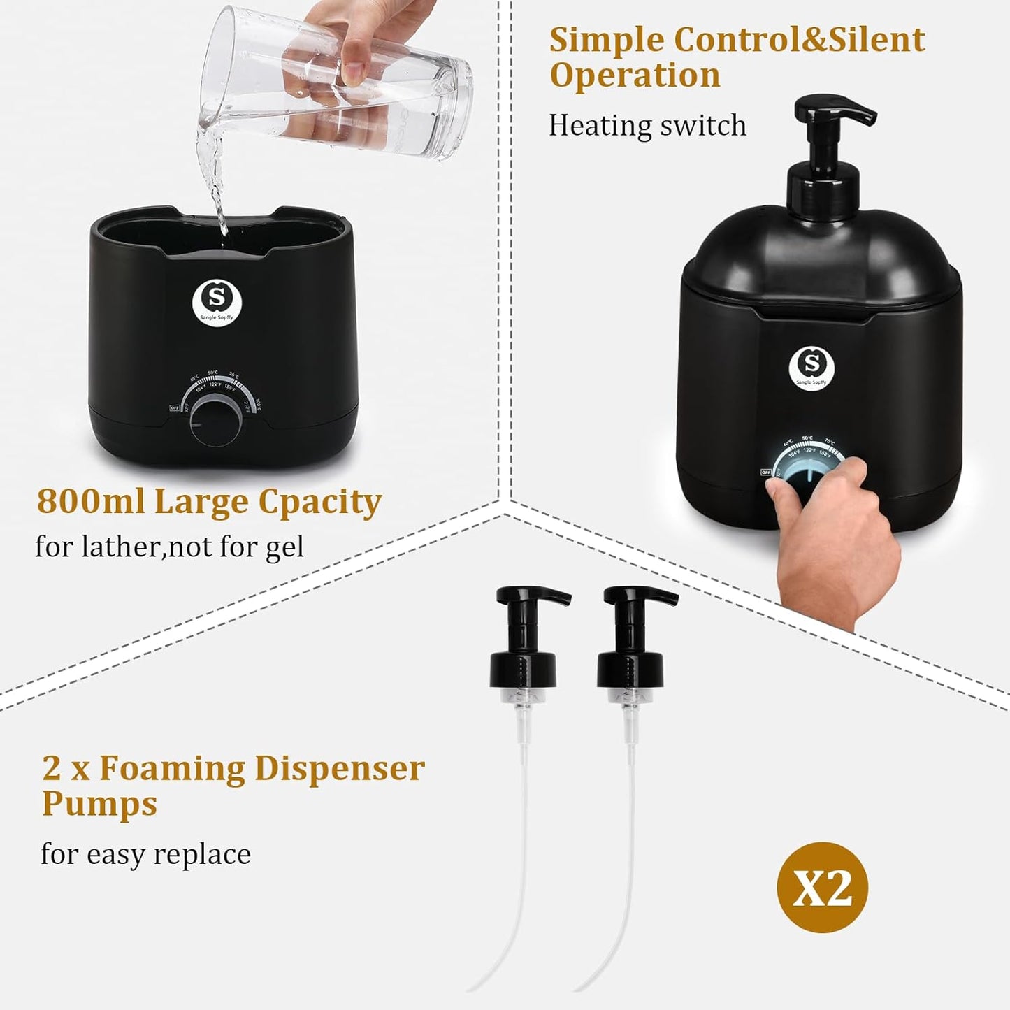 SANGLE SOPFFY Hot Lather Machine,Shaving Cream Warmer for Men 800ML Large Capacity Heated Shaving Cream Dispenser for Home Salon Barber Shop Spa With 2 Pumps,Christmas and Birthday Gift (Black)