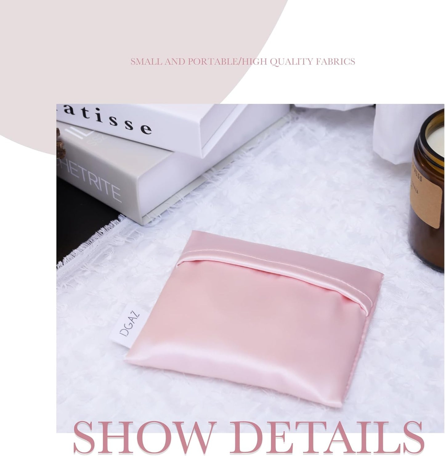 DGAZ Silk Sanitary Napkin Storage Bag, Period Bag for Teen Aged Girls, Portable Period Bag for Panty Liners/Menstrual Cup/Small Tampons，Mini Makeup Bag for Purse(Pink)