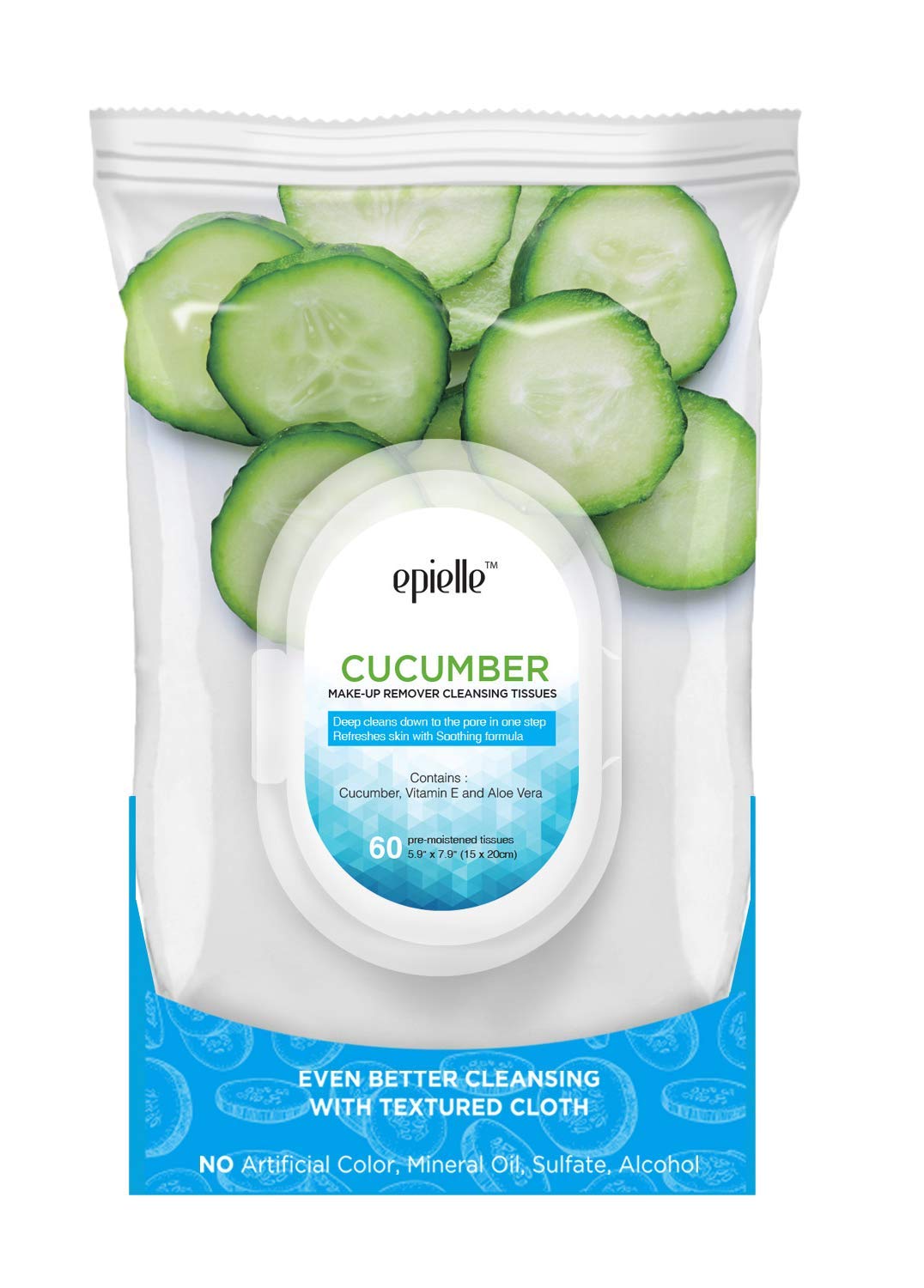 Epielle Cucumber Makeup Remover Wipes | 60 Count, 2 Pack | Gentle Cleansing Towelettes | Beauty Gift, Spa Day, Gift Set | Korean Skincare