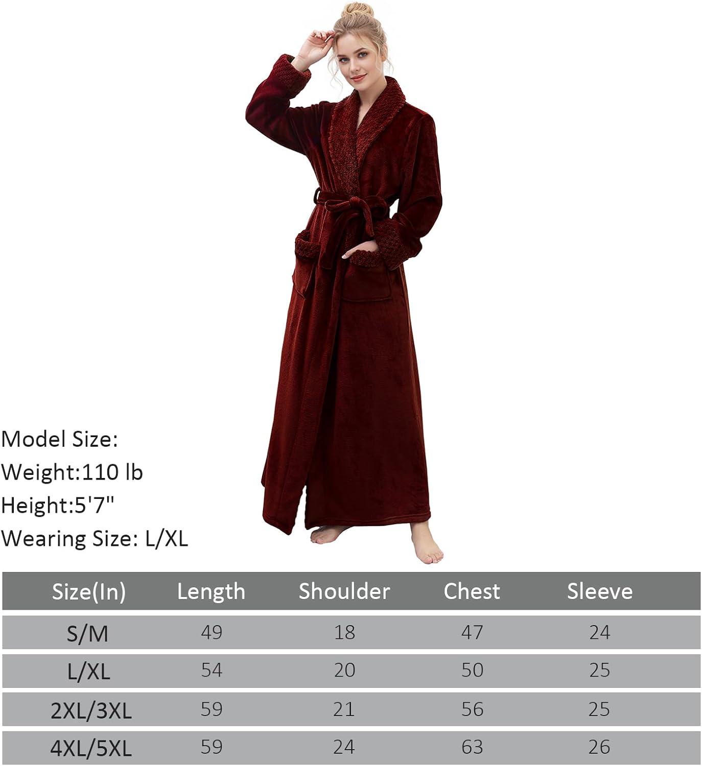 Hellomamma Long Bath Robe for Womens Plush Soft Fleece Bathrobes Nightgown Ladies Pajamas Sleepwear Housecoat