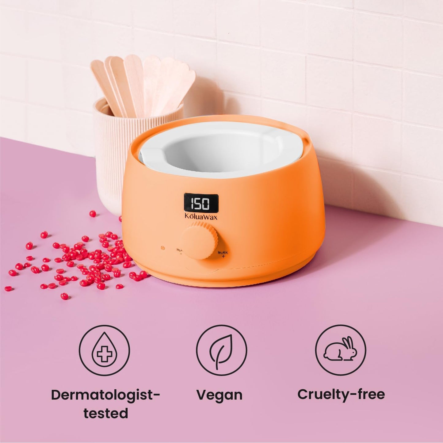 KoluaWax Premium Waxing Kit for Women - Hot Melt Hard Wax Warmer for Hair Removal, Eyebrow, Bikini, Legs, Face, Brazilian Wax - Machine, 4-Pack Beads, Accessories, Peach Fuzz