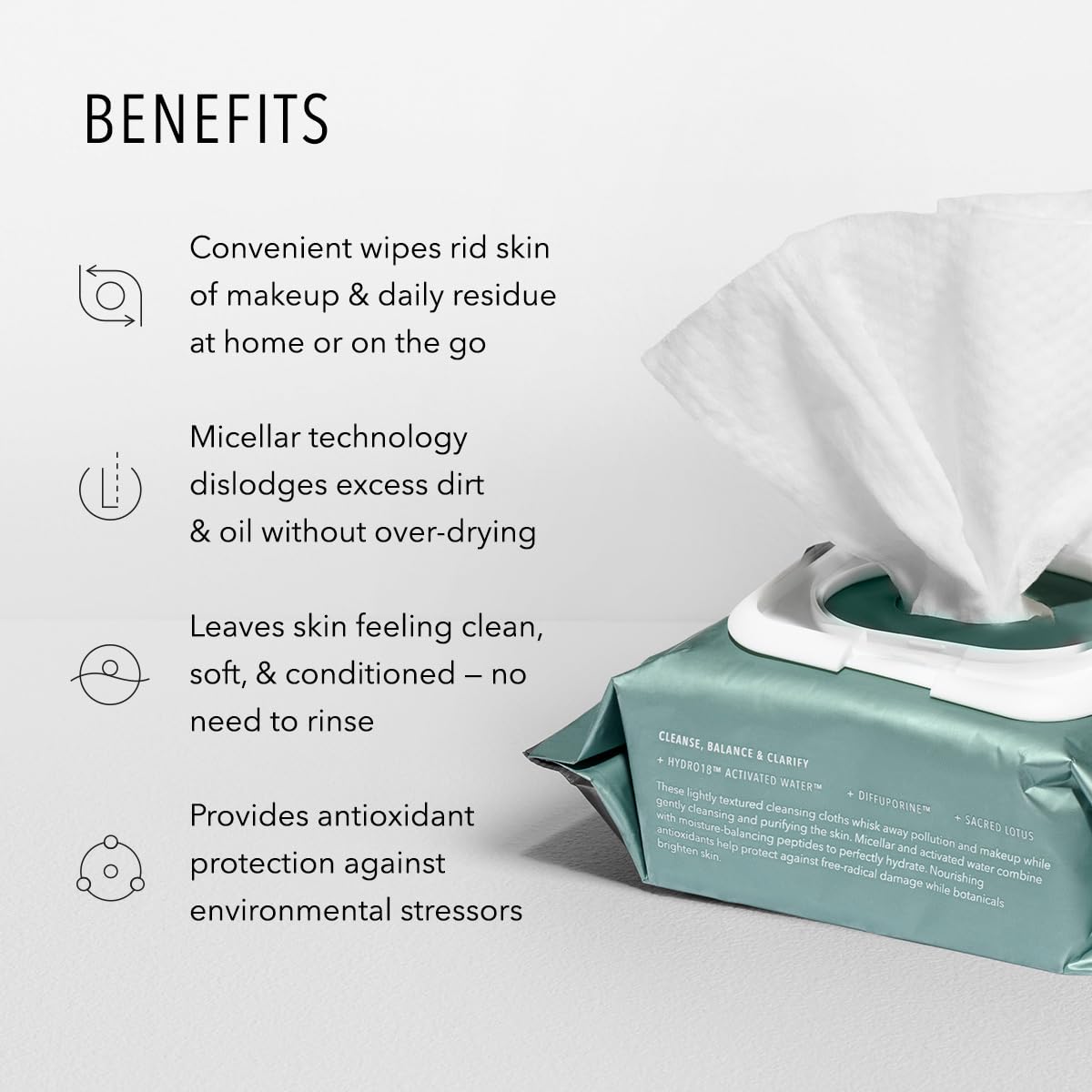 HydroPeptide HydroActive Cleanser, Micellar Facial Cloths, Cleanses Makeup, Dirt, and Excess Oil and Hydrates, 5 Pack (150 total clothes)