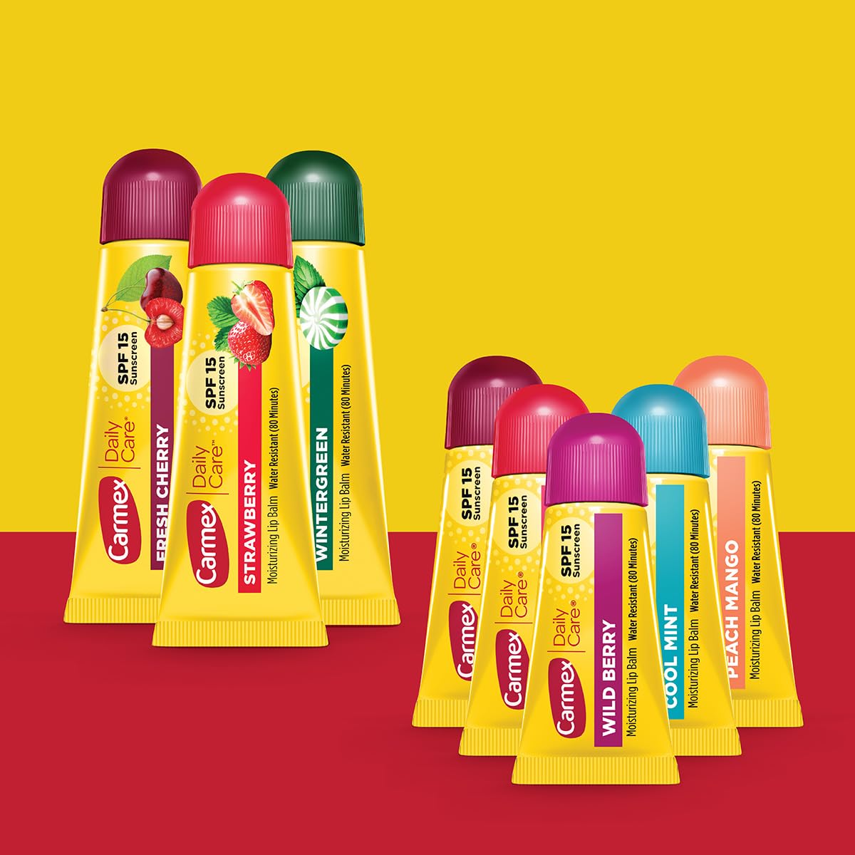 Carmex Daily Care and Daily Care Minis Moisturizing Lip Balm Pack, SPF 15, Multi-Flavor Lip Care Variety Pack Bag, 8 Count (3 Tubes, 5 Mini Tubes)