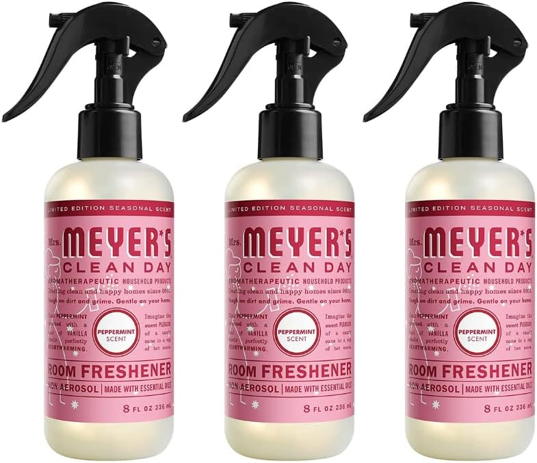 Mrs. Meyer's Room and Air Freshener Spray, Non-Aerosol Spray Bottle Infused with Essential Oils, Peppermint (8 Fl Oz (Pack of 3))