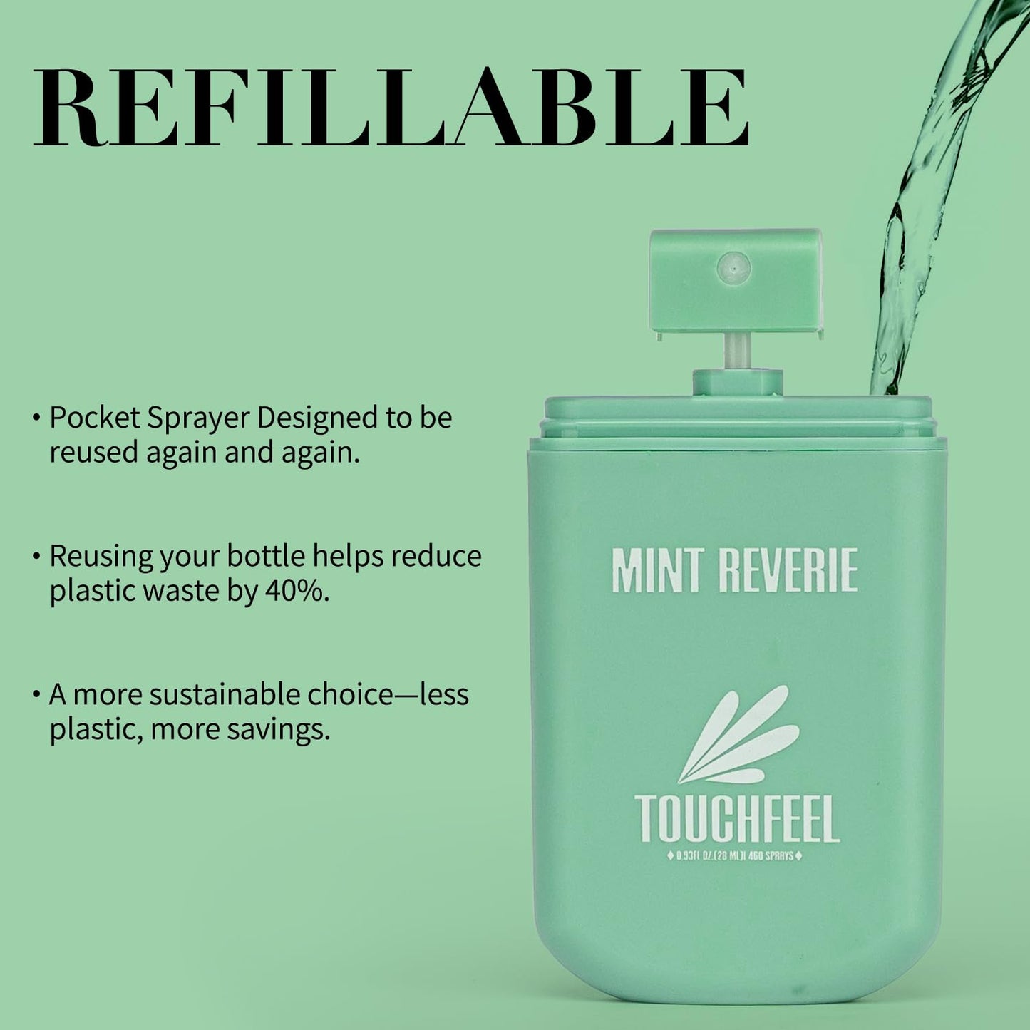 Spray Hand Sanitizer Travel Size Scented - Refillable Hydrating Hand Sanitizers Portable Design Travel Essentials (Mint Reverie) 0.93Fl Oz