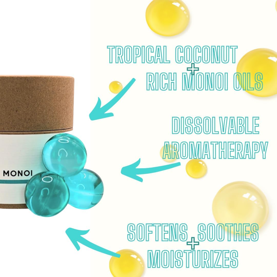 Avivni Bath Oil Beads- Lychee Lotus & Coconut Monoi Bath Pearls (2 Pack Variety- 15 Pearls Each), Mothers Day Gift Idea