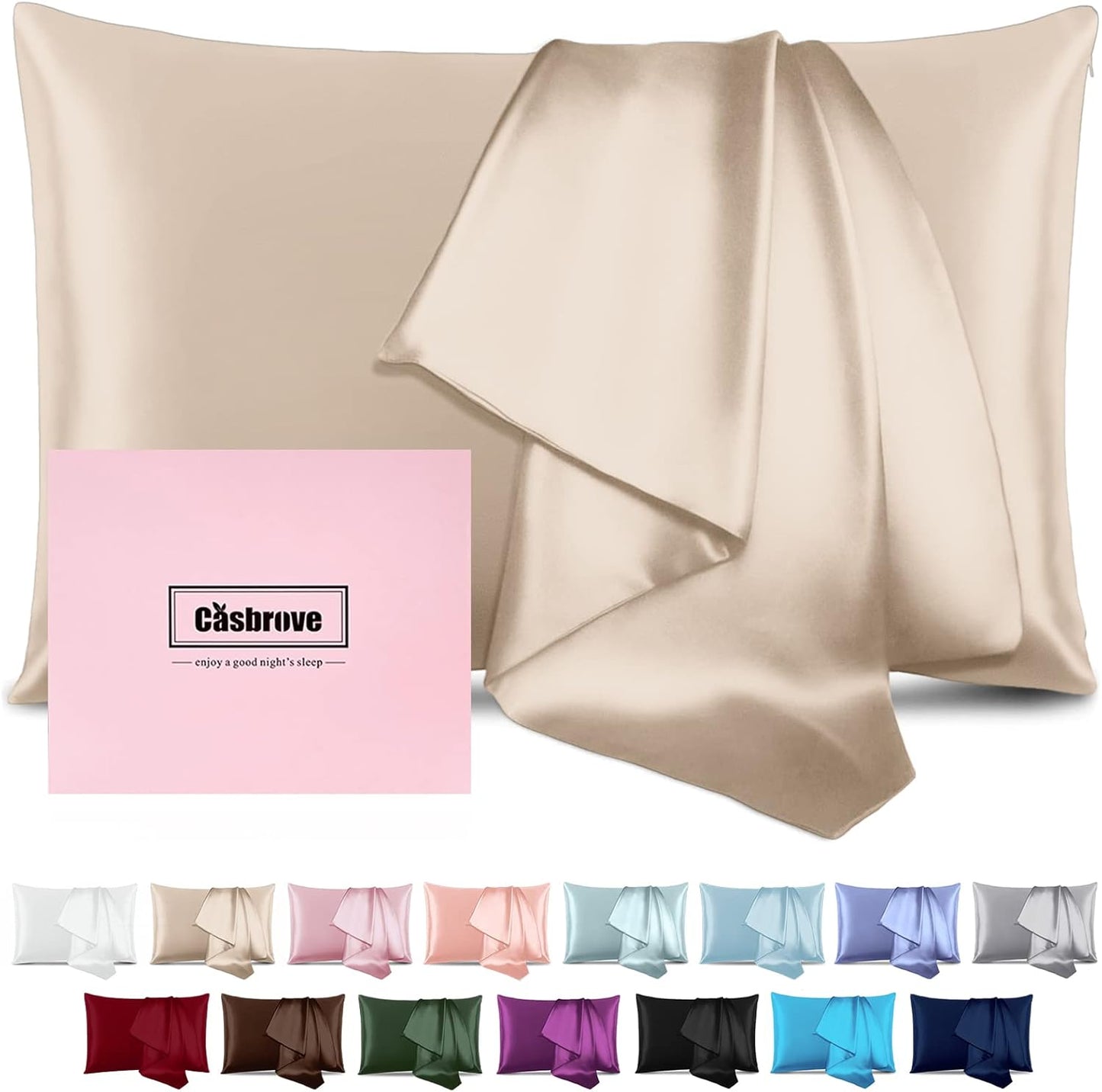 Silk Pillow Cases Mulberry Silk Pillow Cases Both Sided Natural Silk Pillowcase with Zipper Beauty Sleep Silk Pillow Cases 1Pc (Standard, Champagne)