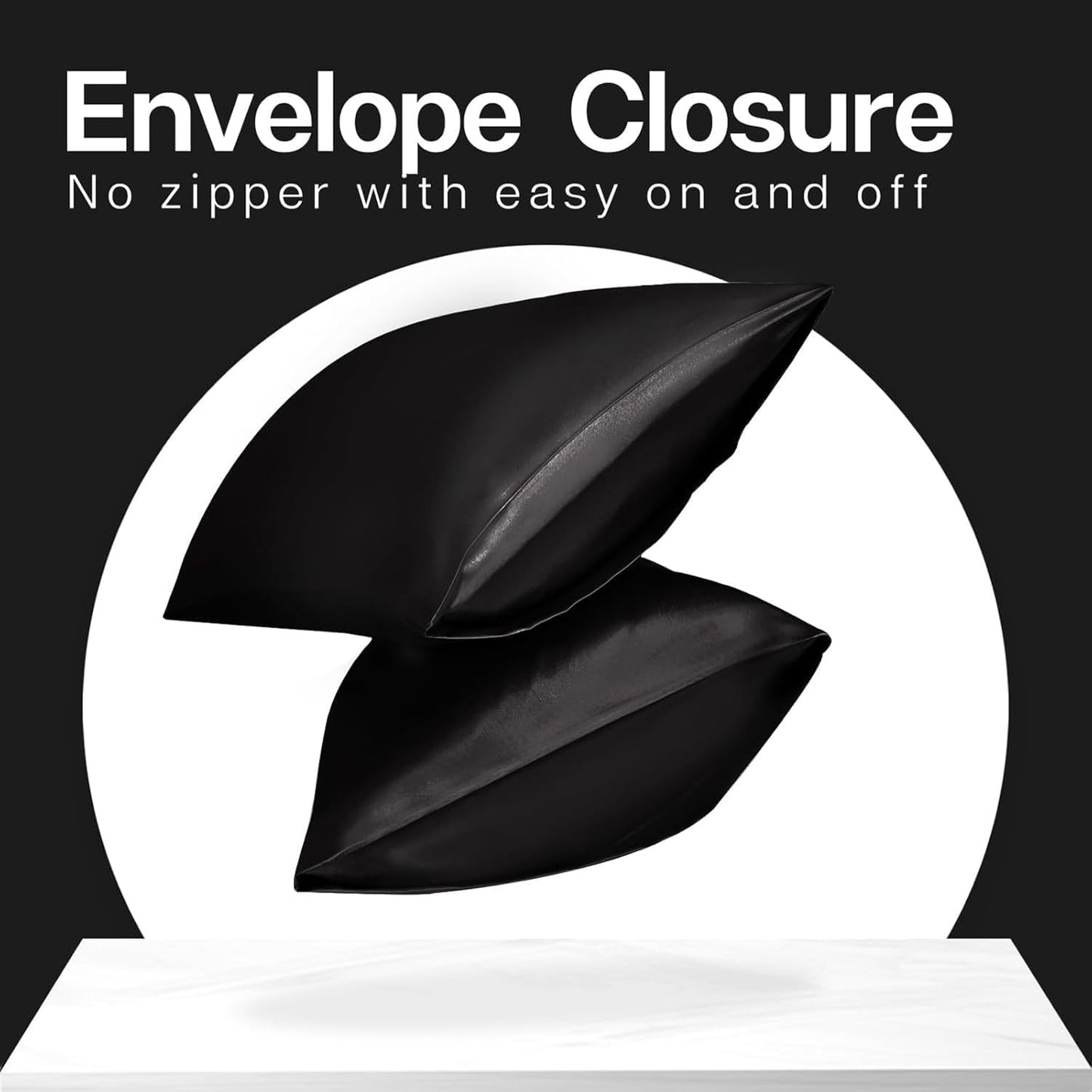 MR&HM Satin Pillowcase for Hair and Skin, Silk Satin Pillowcase 2 Pack, King Size Pillow Cases Set of 2, Silky Pillow Cover with Envelope Closure (20x40, Black)