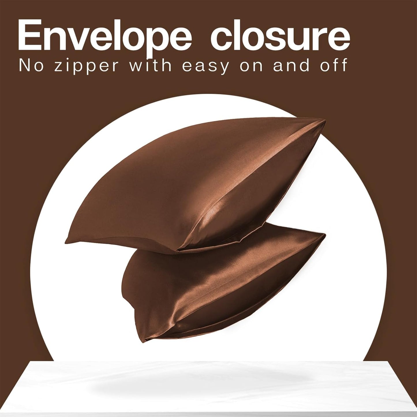 MR&HM Satin Pillowcase for Hair and Skin, Silk Satin Pillowcase 2 Pack, King Size Pillow Cases Set of 2, Silky Pillow Cover with Envelope Closure (20x36, Brown)