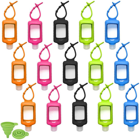 15 PCS Hand Sanitizer Holder, 60ml/2oz Travel Bottles with Keychain Silicone Sleeve, Empty Leakproof Squeeze Containers with Flip Cap, Portable Refillable Keychain Bottles for Sanitizer, Toiletries