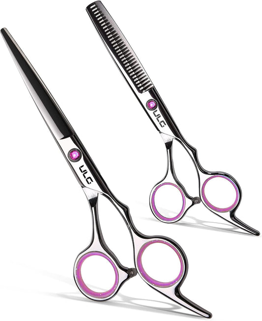 Hair Cutting Scissors Thinning Shears Kit ULG Professional Hairdressing Texturizing Salon Razor Edge Scissor Japanese Stainless Steel 6.5 inch Pink