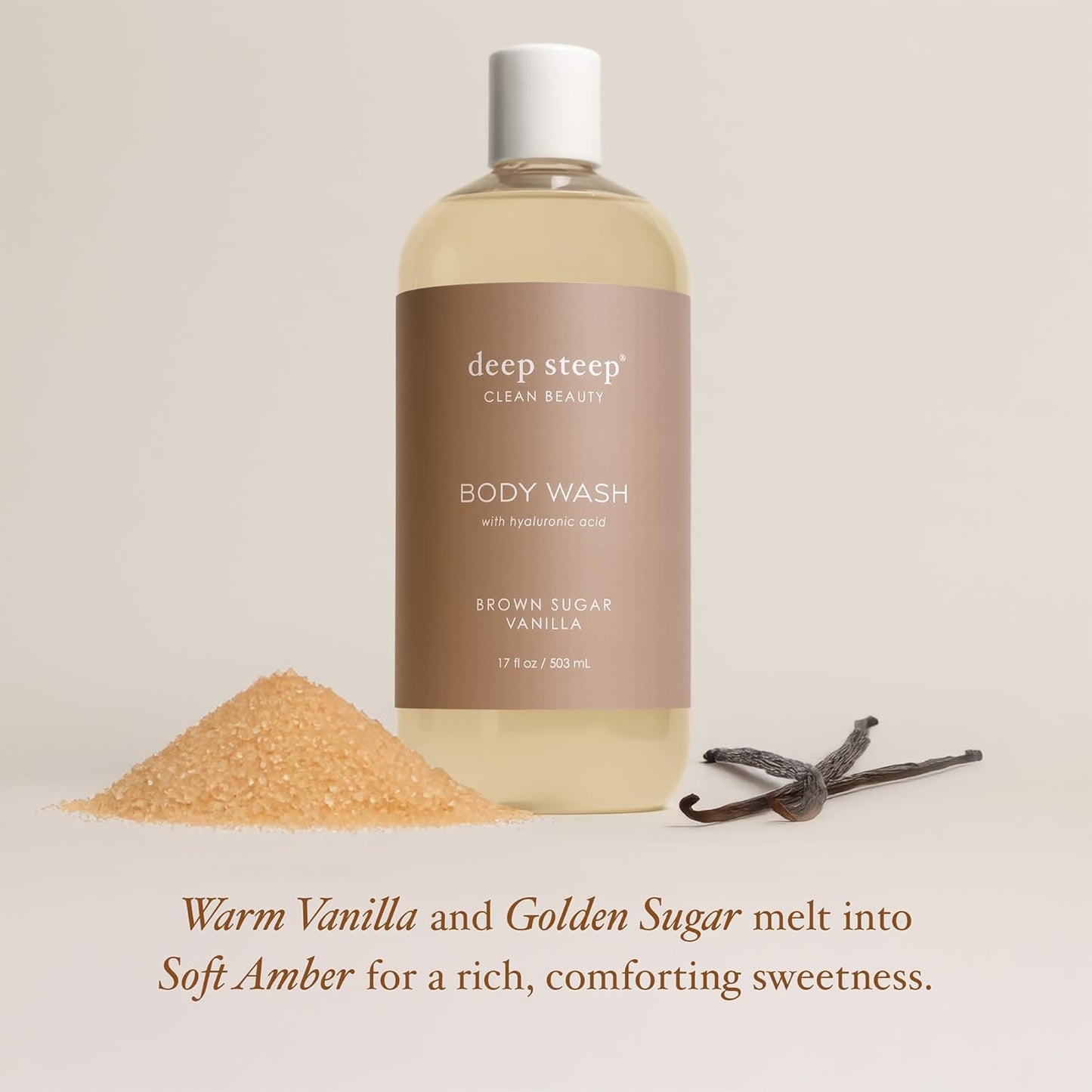 Deep Steep Body Wash, Brown Sugar Vanilla, 17 oz – Hydrating Shower Gel with Hyaluronic Acid, Shea Butter, Aloe Vera & Argan Oil – Vegan, Clean Beauty, Clean & Refreshed Skin