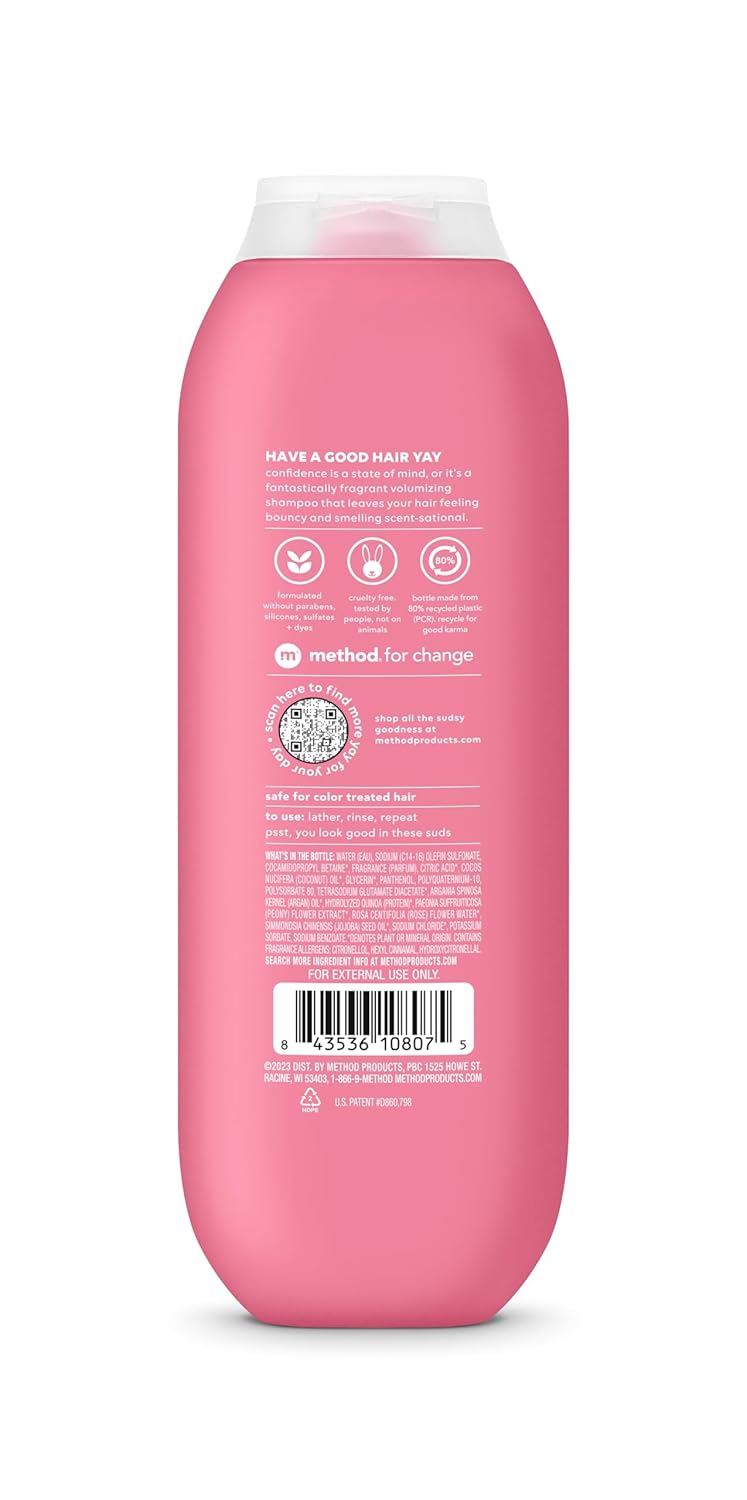 Method Volumizing Shampoo, Pure Peace with Rose, Peony, and Pink Sea Salt Scent Notes, Paraben and Sulfate Free, 14 oz (Pack of 1)