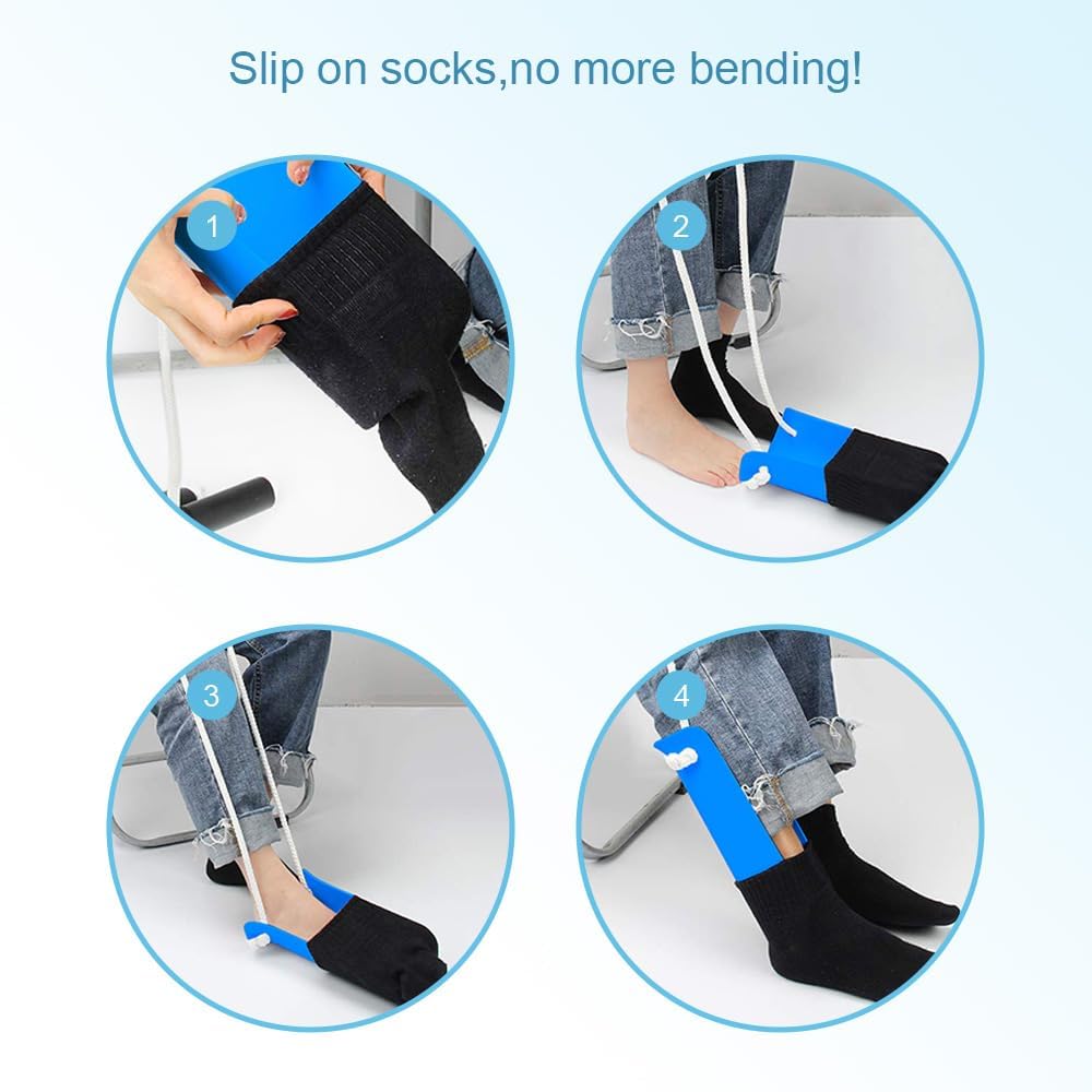 DILSIAI Sock Aid Device for Seniors Assistant Device no Bending Helper Easy on and Off Stocking - Without Bending, Slip Resistance (Azure Blue)