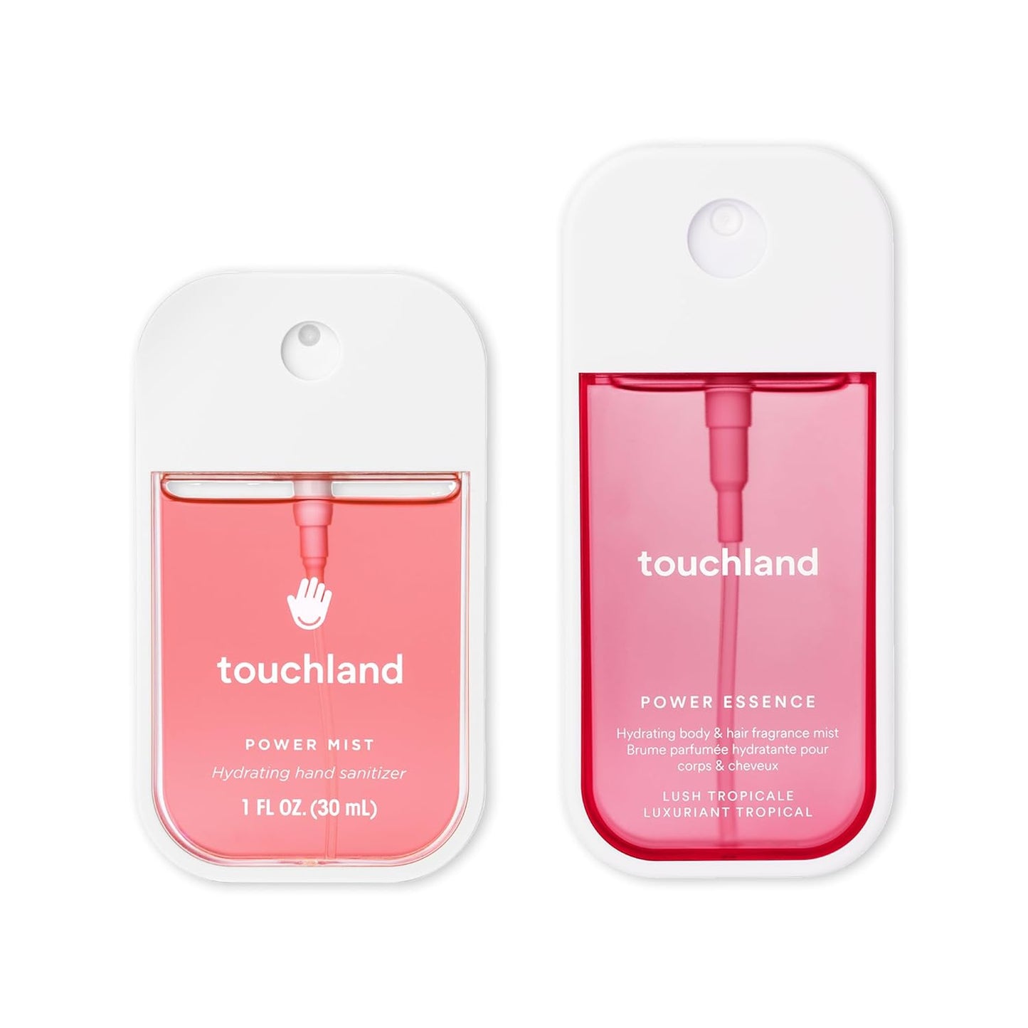 Touchland JUICY ESCAPE Body and Hand Mist Essentials (Lush Tropicale Body & Hair Fragrance Mist, 2 FL. OZ. + Wild Watermelon Hydrating Hand Sanitizer Spray 1FL.OZ.), Travel Size Set