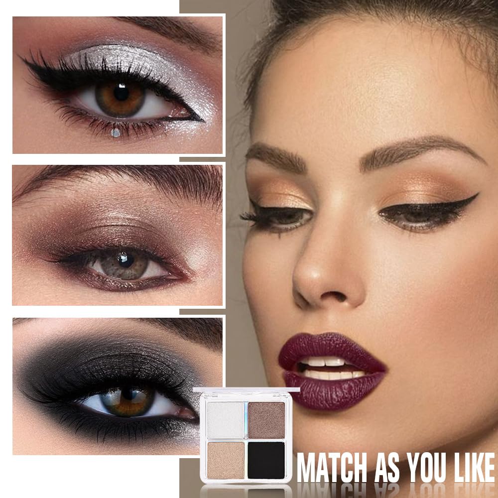 Kaely Powder Eyeshadow Quad, Smoky Bronze Glitter Eyeshadow Palette Makeup, Neutral Eye Shadow Palette for Older Women Pigmented Waterproof, sombras para ojos, Blendable, Cruelty-free, 04