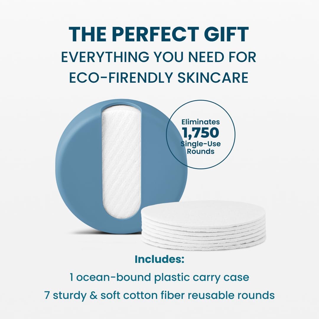 LastRound® 7 Sustainable Reusable Cotton Rounds for Facial Cleansing – Zero-Waste Eco-Friendly Makeup Remover Pads for All Skin Types with Travel Storage Case