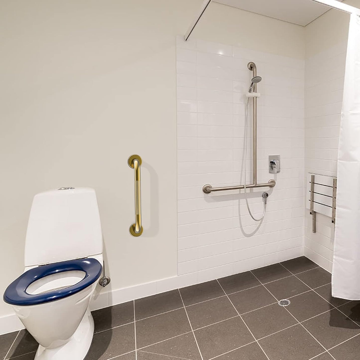 Gold Shower Grab Bar w/Anti-Slip Knurled Grip 20 Inch, Zepolu Wall Mounted Stainless Steel Bath Grab Bar,Safety Balanced Handrail, Handicap Injury Elderly Senior Assist Support Textured Handle