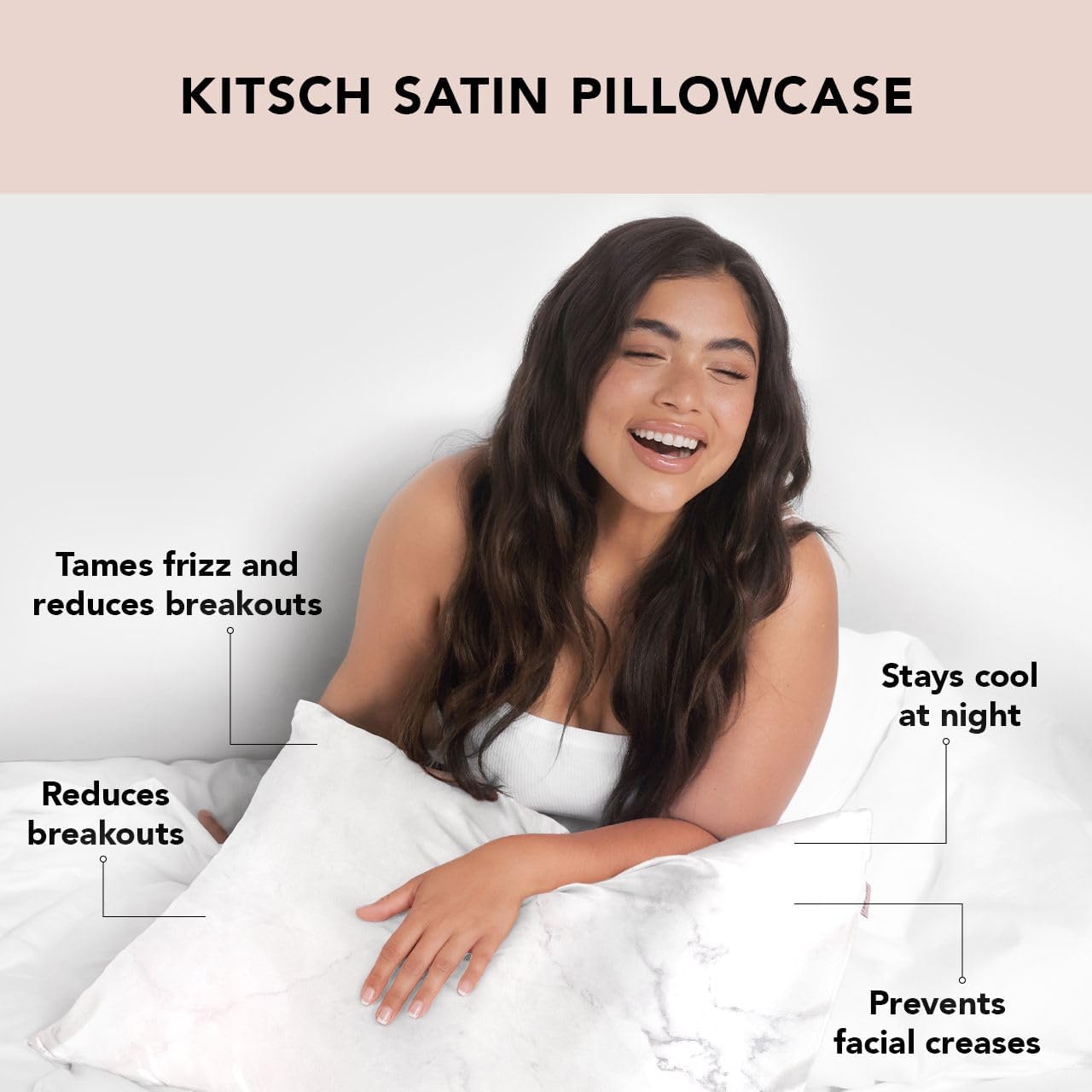 Kitsch Satin Pillowcase with Zipper for Hair & Skin, Softer Than Silk Pillow Cases Queen, Wrinkle-Free, Smooth and Cooling Satin Pillow Covers, Standard Size 19"x26", Marble
