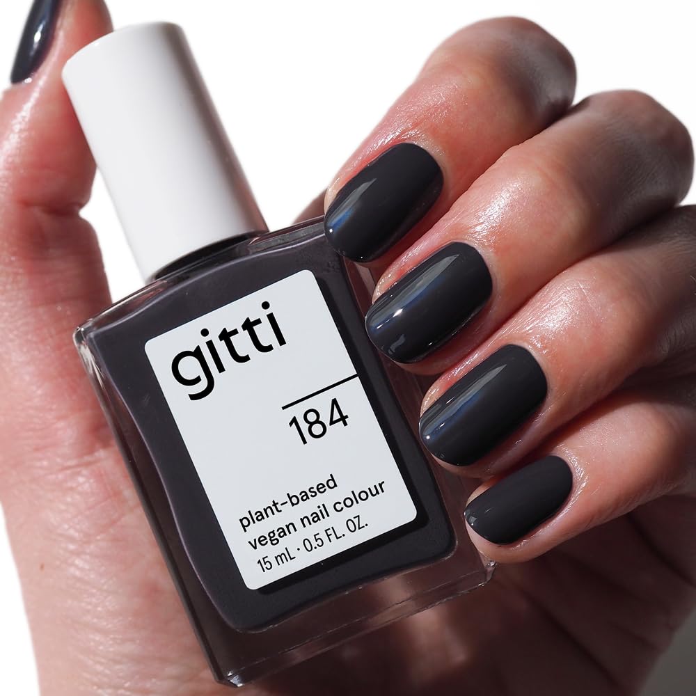 gitti Plant-based Nail Polish I Non-Toxic, 30-Free, Based On Natural Origin Ingredients, Cruelty-Free, Vegan, High Performance Colors, Glossy Finish, Shade no. 184 Midnight Grey (0.5 fl oz)
