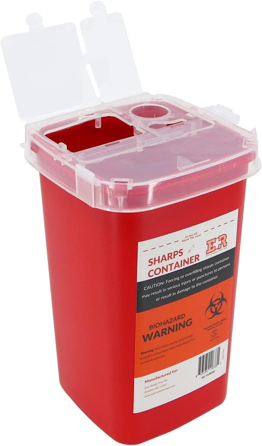 Ever Ready First Aid Sharps Container with Split Lid Design and Locking Mechanism for Sharp Waste Disposal, 1 Quart - 3 Count