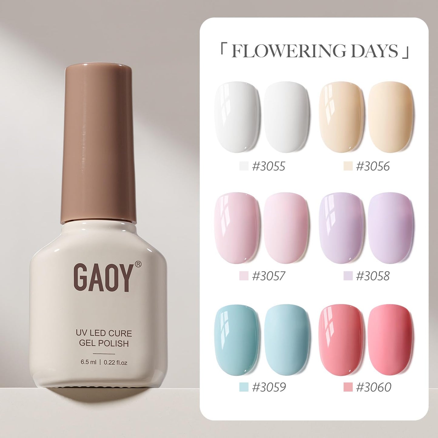 GAOY Gel Nail Polish Set including BabyBlue, Periwinkle Pastel Purple, Dusty Pink White Yellow for Manicure and Nail Art DIY at Home or Salon