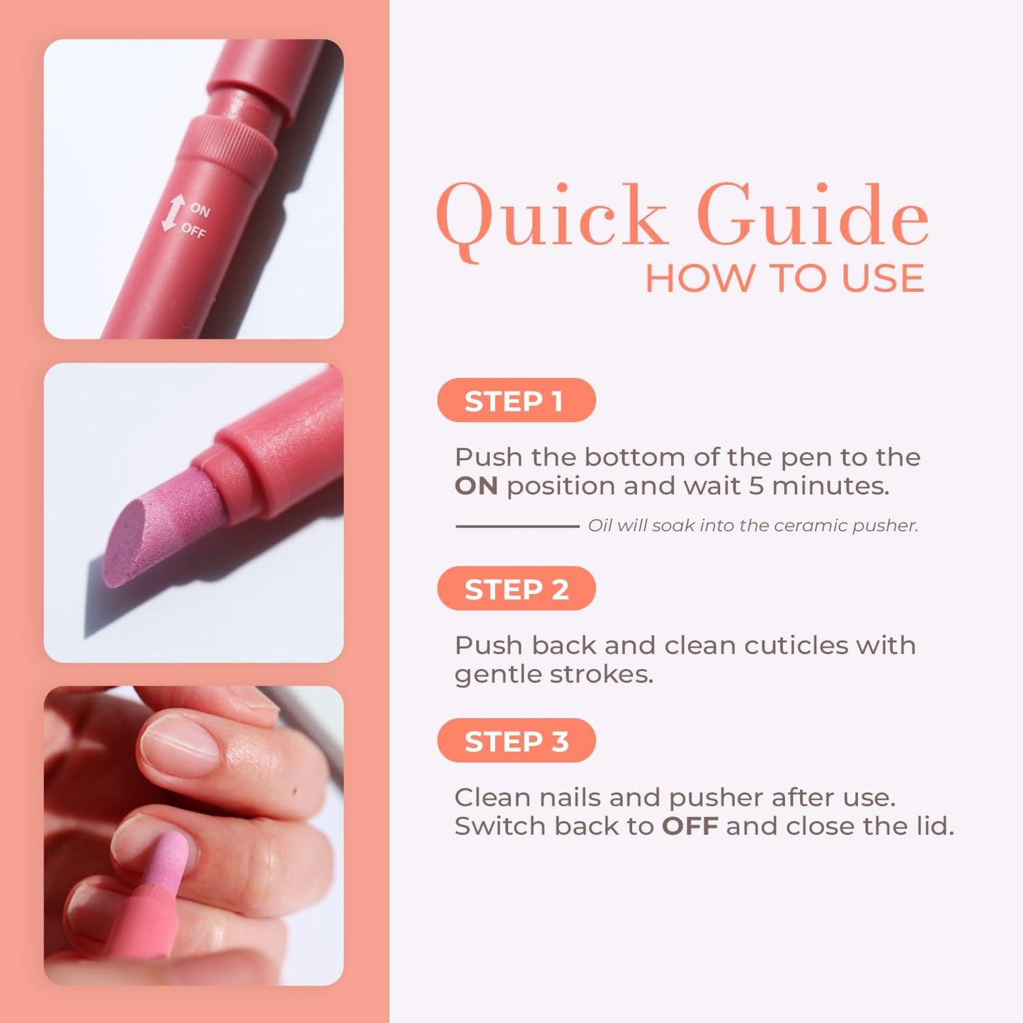 1PCS Ceramic Cuticle On/Off Oil Pusher Cuticle Pusher (Light purple)