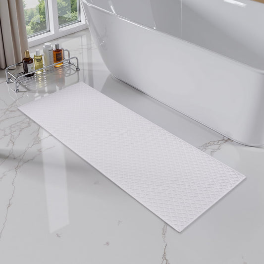 AMOAMI Ultra Thin Bathroom Mat Runner Rug, Rubber Backed Non Slip, Absorbent, White, 24" x 71"